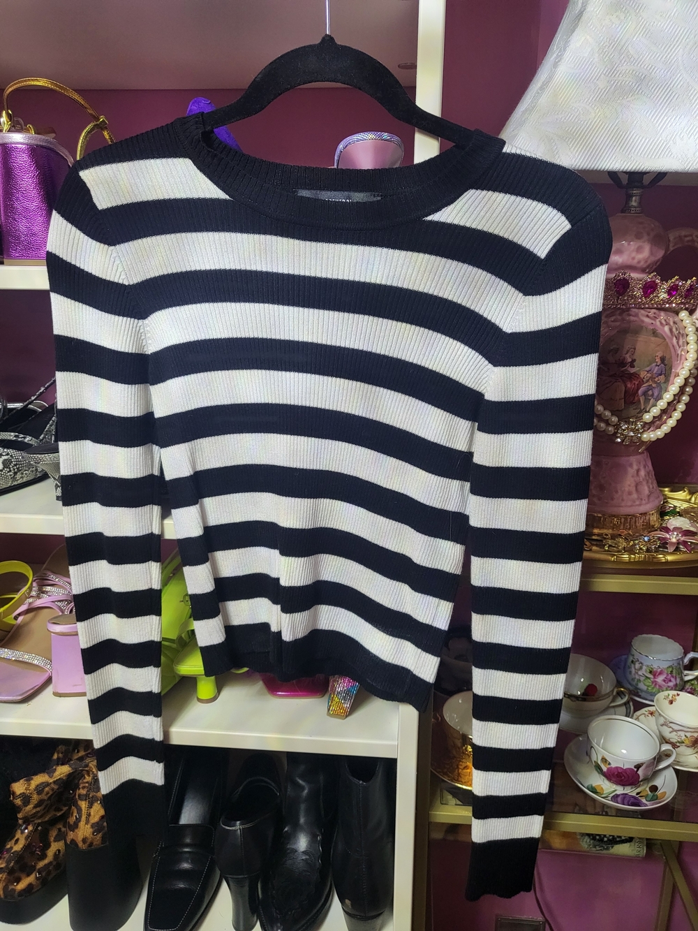 Forever 21 Black and White Striped Ribbed Crop Top